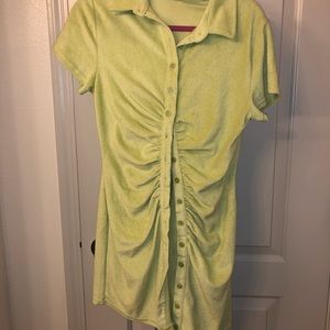 Light lime green terry cloth button up dress